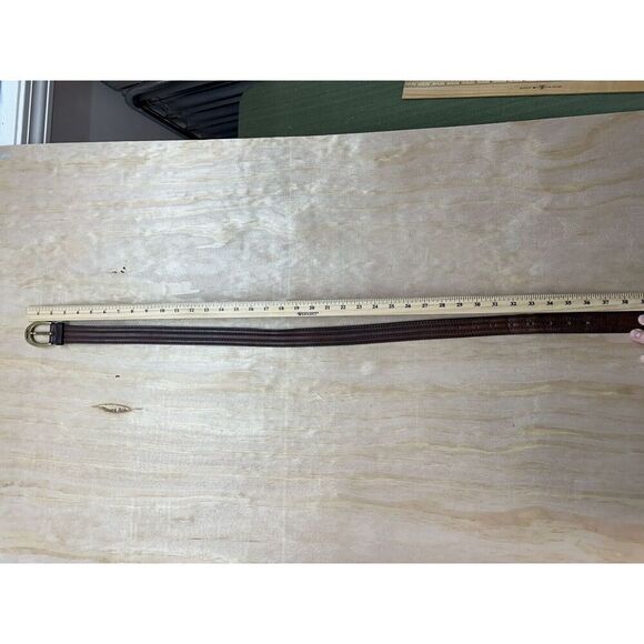 Brown Leather Belt Stamped “Italy” On Brass Buckle Medium M 34” - Picture 7 of 8